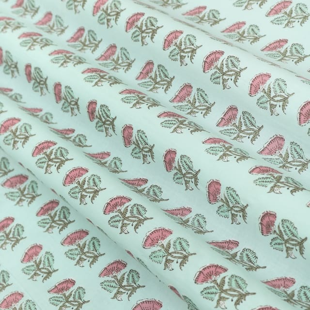 Off-White and PInk Floral Print Cotton Fabric