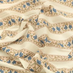 Off-White and Blue Floral Stripe Print Cotton Fabric