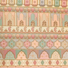 Blush PInk with Pastel Multicoloured Position Print Embroidery Dupion Silk Fabric