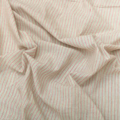 White and Tagerine Orange Striped Print Linen Fabric