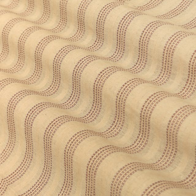 Tan Beige Striped Print Linen Cotton Fabric