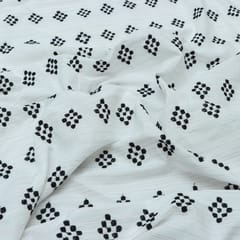 Pearl White with Black Motif Embroidery Cotton Fabric