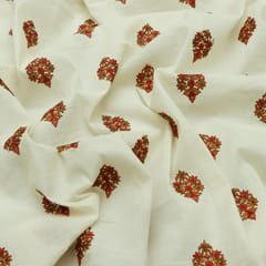 Cream with Warm Motif Embroidery Cotton Fabric