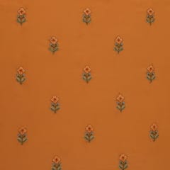 Sunrise Orange Floral Embroidery Chanderi Fabric