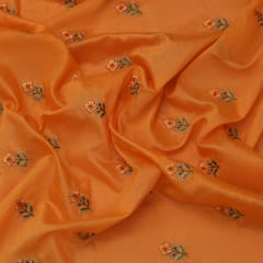 Sunrise Orange Floral Embroidery Chanderi Fabric