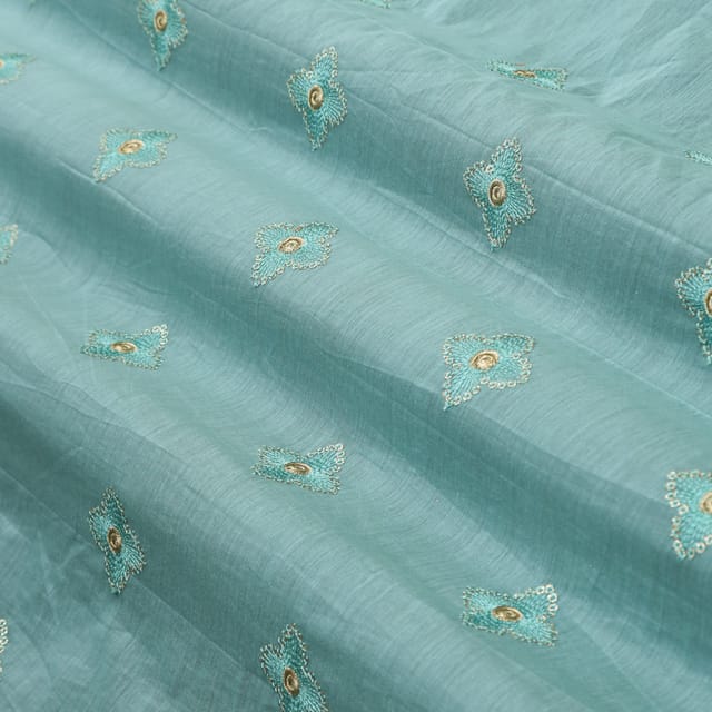 Sky Blue Booti Voil Embroidery Chanderi Fabric