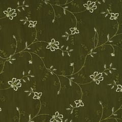 Bottle Green Floral Vine Embroidery Chanderi Fabric