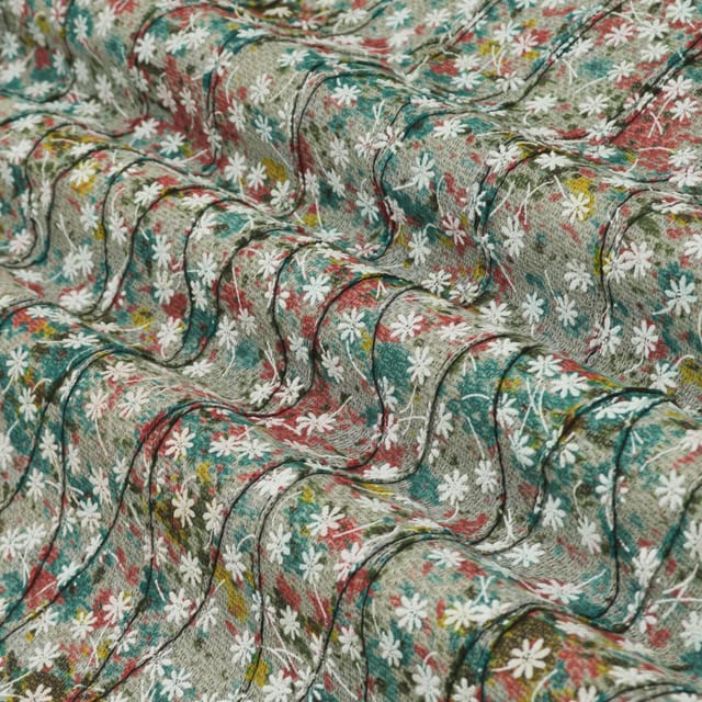 Multicoloured Floral Jute Embroidery Fabric