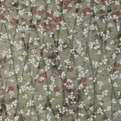 Ash Grey and White Floral Jute Embroidery Fabric