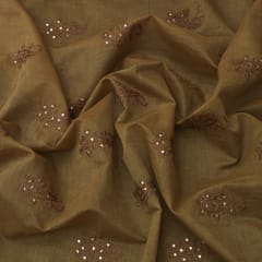 Sienna Brown Floral Embroidery Chanderi Fabric
