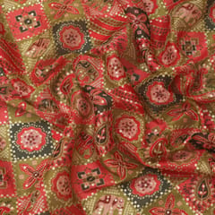 Pink-Toned Motif Print Embroidered Chinon Fabric