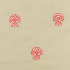 Cream with Pink Floral Embroidery Cotton Fabric