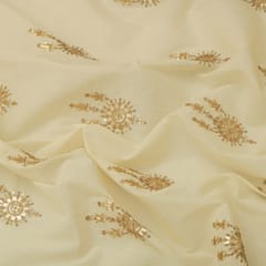 Cream with Gold Motif Embroidery Cotton Fabric