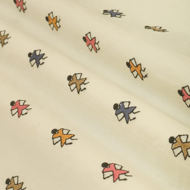 Off-White Embroidery Kora Cotton Fabric