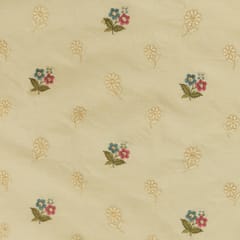 Cream with Pink and White Floral Embroidery Cotton Fabric