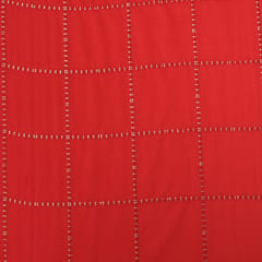 Blood Red Check Embroidery Chanderi Fabric