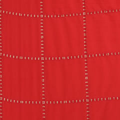 Blood Red Check Embroidery Chanderi Fabric