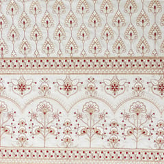 Off White Nokia Silk Golden Zari Floral Embroidery Fabric