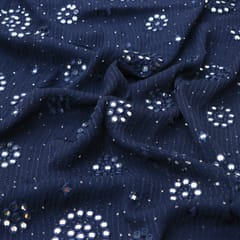Navy Blue Georgette Floral Sequin Embroidery Fabric