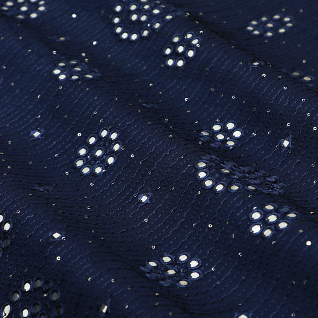 Navy Blue Georgette Floral Sequin Embroidery Fabric