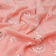 Baby Pink Georgette Floral Sequin Embroidery Fabric
