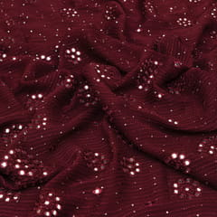 Maroon Georgette Floral Sequin Embroidery Fabric
