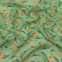 Parrot GreenChanderi Floral Print Fabric