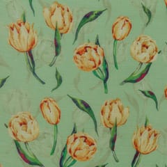 Parrot GreenChanderi Floral Print Fabric
