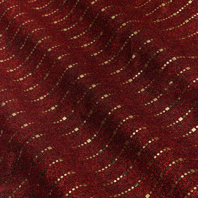 Red Shimmer Golden Work Lycra Fabric