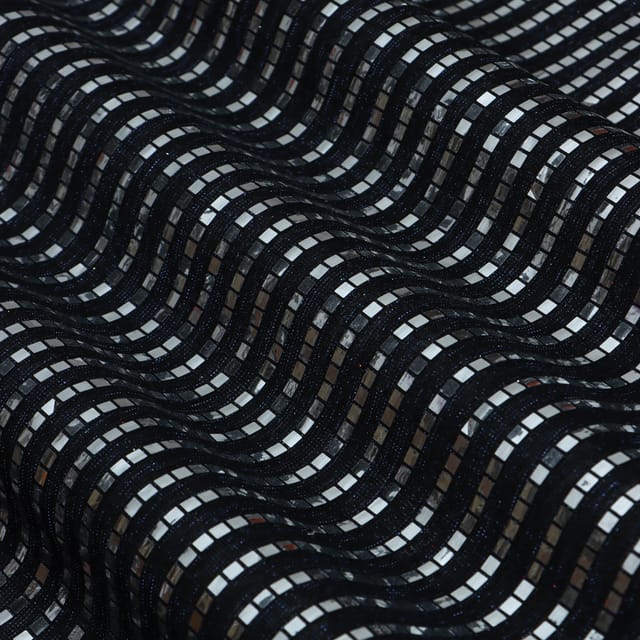Black  Shimmer Lycra Silver Foil Work Fabric