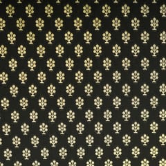Midnight Black Brocade Gold Zari Booti Floral Embrodiery Fabric
