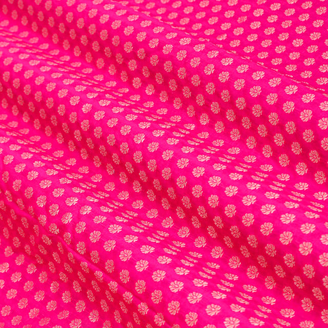 Hot Pink Brocade Gold Zari Booti Embrodiery Fabric