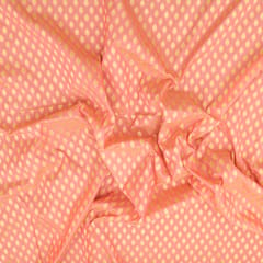 Flamingo Pink Brocade Gold Zari Booti Embrodiery Fabric