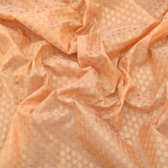 Peach Brocade Gold Zari Booti Embrodiery Fabric
