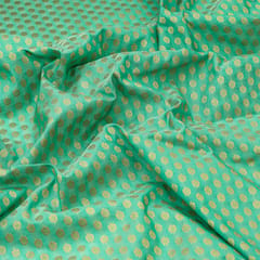 Sea Green Brocade Gold Zari Booti Embroidery Fabric