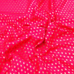 Hot Pink Brocade Silver Zari Booti Embroidery Fabric