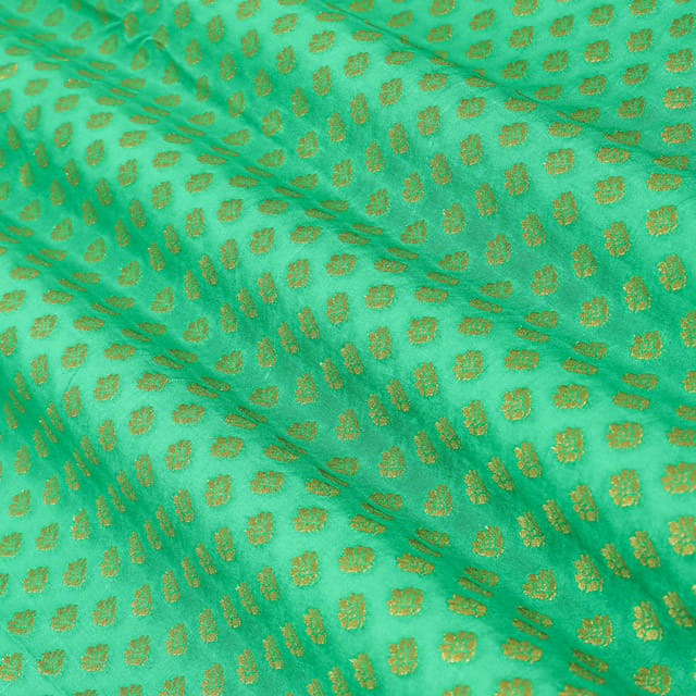 Green Brocade Gold Zari Booti Embroidery Fabric