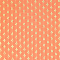 Web Orange Brocade Dim Gold Zari Booti Embroidery Fabric