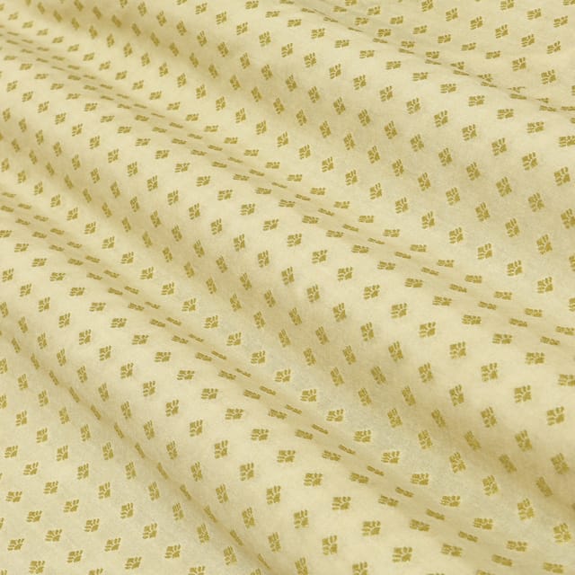 Ecru Brown Brocade Gold Zari Booti Embroidery Fabric