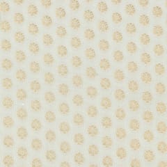 White Brocade Dim Gold Zari Booti Embroidery Fabric