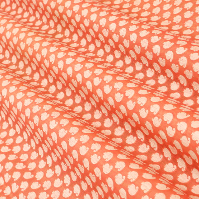 Faded Orange Chanderi Big Paan Jacquard Fabric