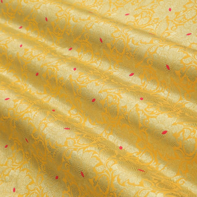 Yellow Brocade Dim Golden Zari Motif Work Embroidery Fabric