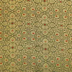 Olive Green Brocade Golden Zari Motif Work Embroidery Fabric