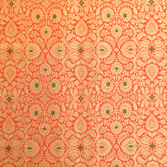Orange Brocade Golden Zari Motif Work Embroidery Fabric