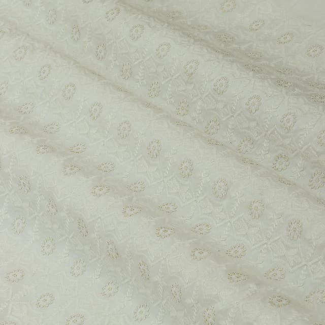 Pearl White Threadwork Embroidery Nokia Silk Fabric