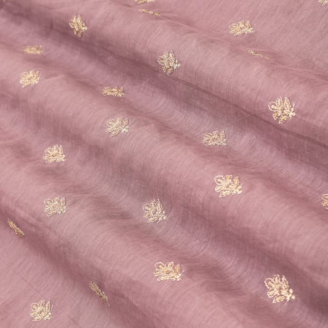 Lavender Purple Embroidery Chanderi Cotton Fabric