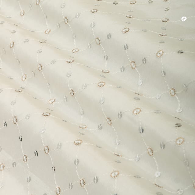 Pearl White Chinon Sequin Embroidery Fabric