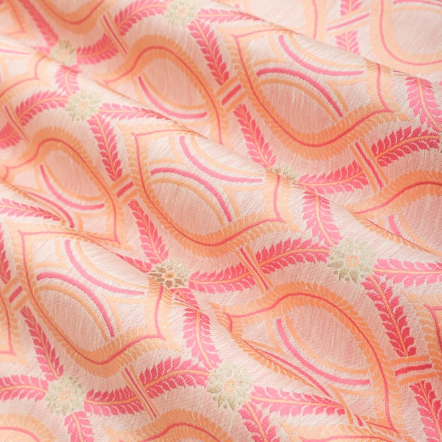 Baby Pink Brocade Floral Golden Zari Work Fabric