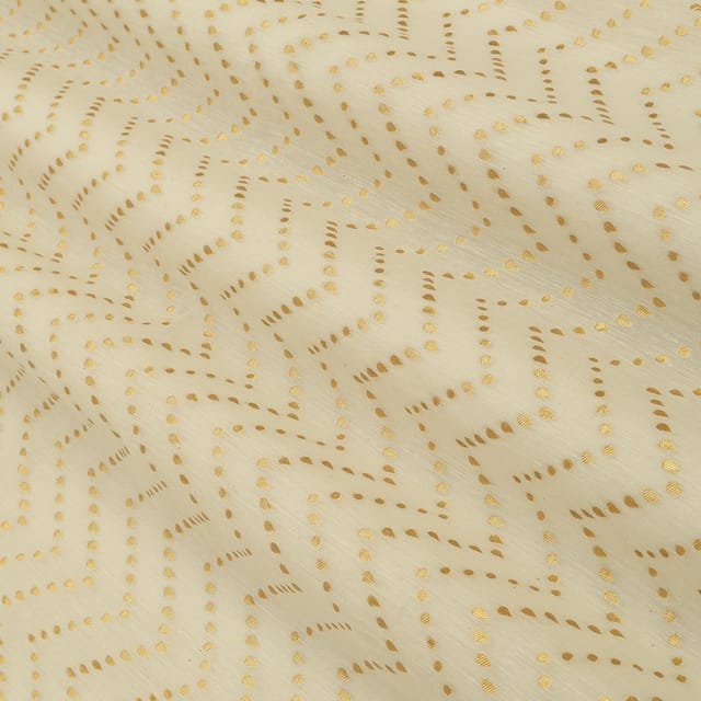 Daizy White Chanderi Zigzak Stripe Golden Zari Brocade Fabric