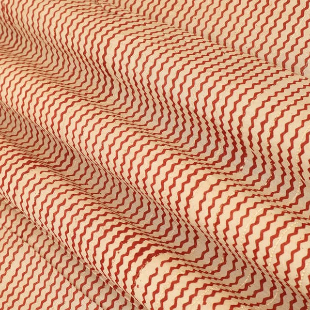 Crimson Red Zig ZAg Print Kalamkari Lurex Embroidery Fabric